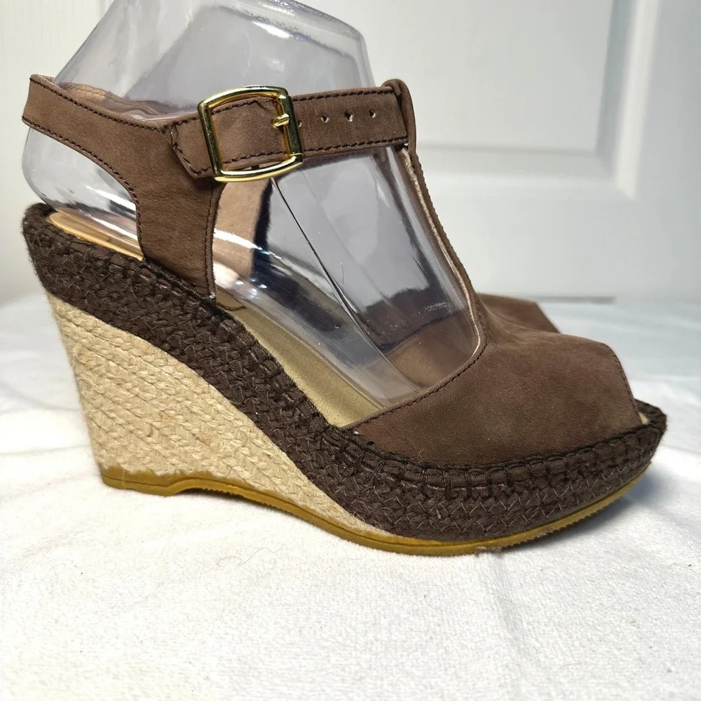 Kanna Espadrille‎ Wedge Sandals Brown Suede Size EU37/US7 Boho Coastal Vacation